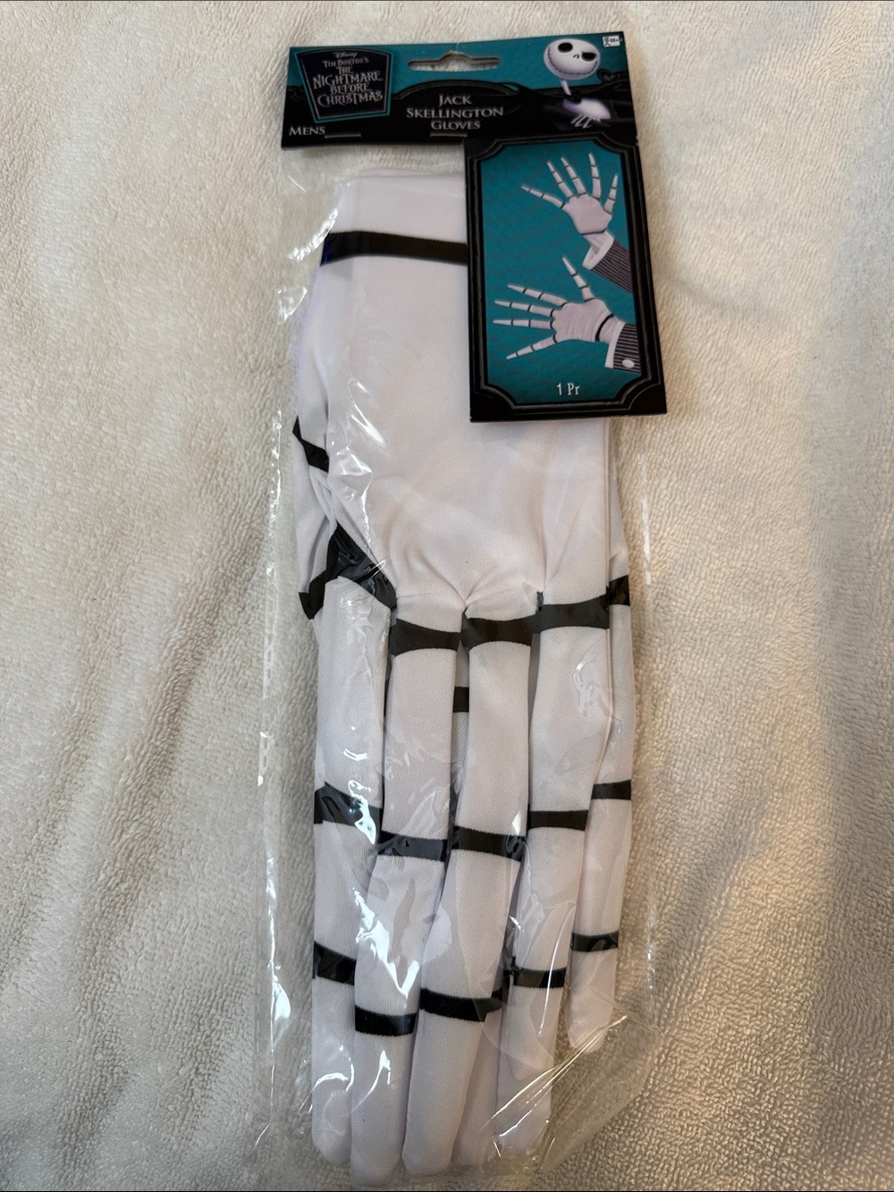 Disney The Nightmare Before Christmas Jack Skellington White and Black Gloves